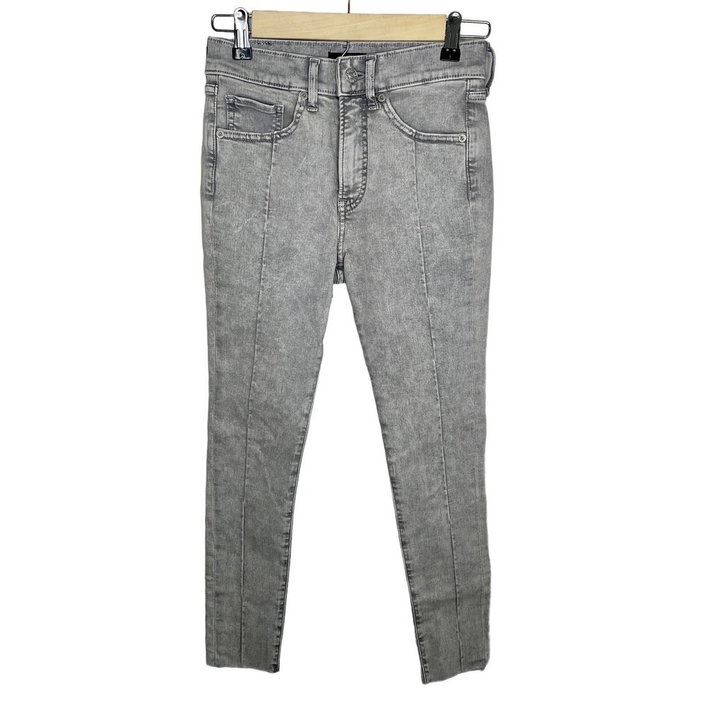 Express Gray High Rise Waist Frayed Hem Cropped Ankle Denim Jeans Size 00 Short